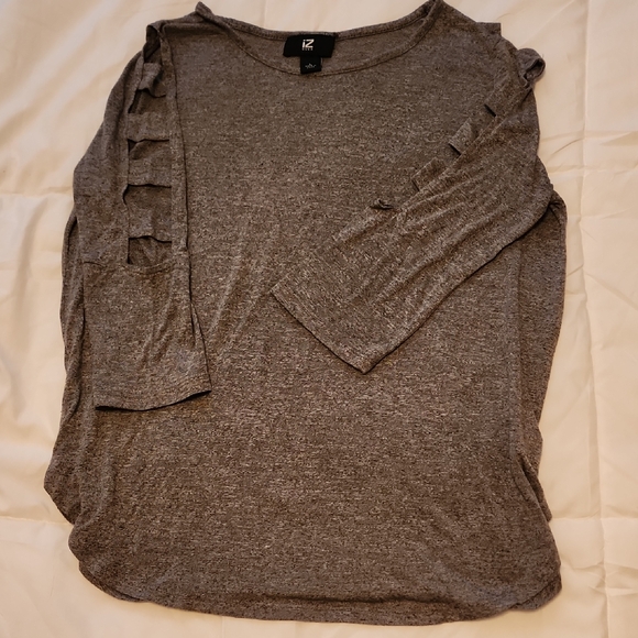 Iz Byer Gray Long Sleeve Top with Cut-Out Details - Picture 1 of 8